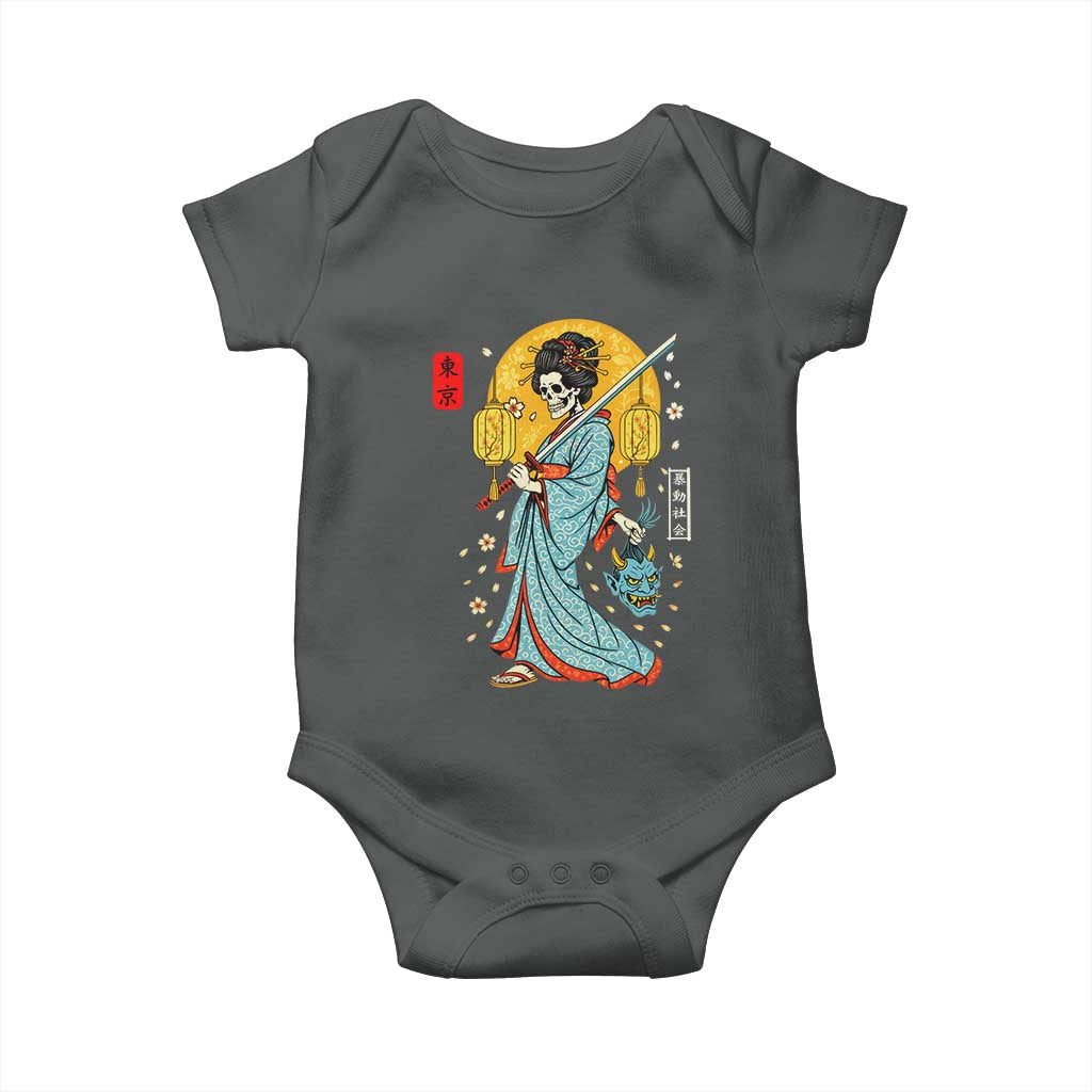Horror Samurai Geisha Skull Baby Onesie Japanese Kimono And Katana - Wonder Print Shop