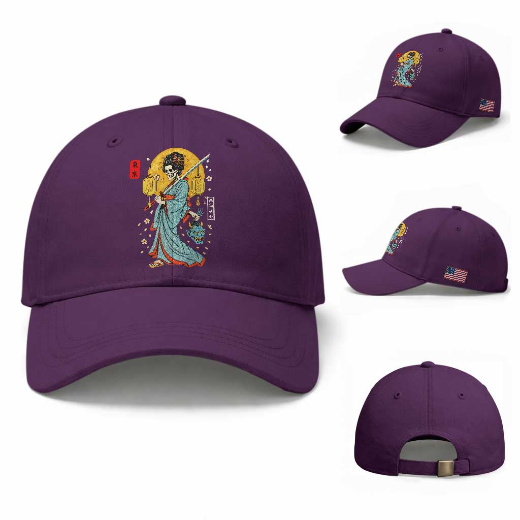 Horror Samurai Geisha Skull Baseball Cap Japanese Kimono And Katana