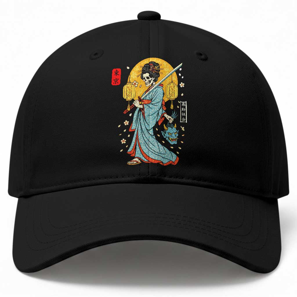 Horror Samurai Geisha Skull Baseball Cap Japanese Kimono And Katana