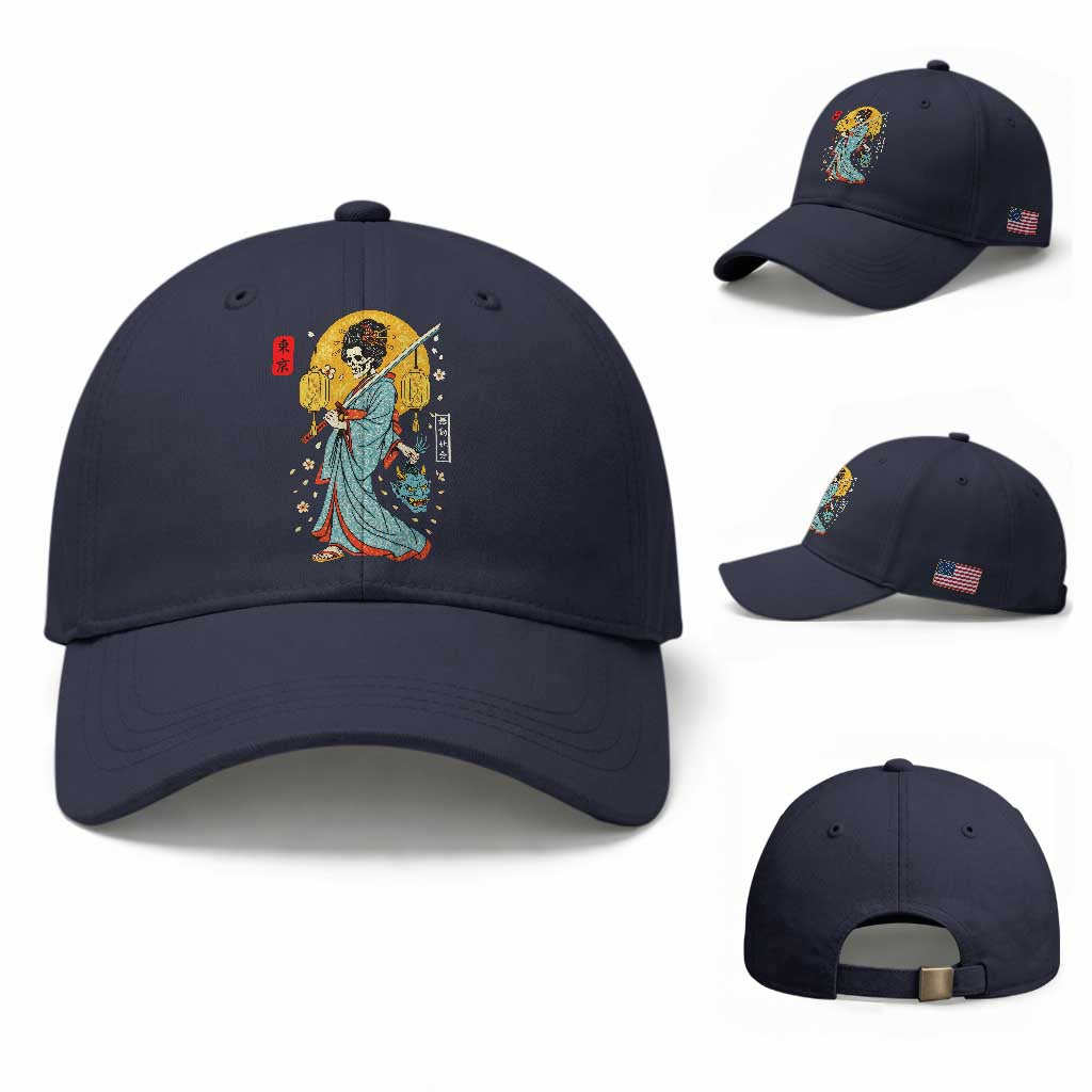 Horror Samurai Geisha Skull Baseball Cap Japanese Kimono And Katana