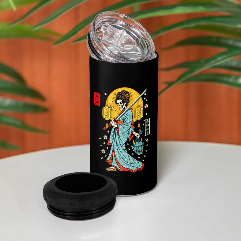 Horror Samurai Geisha Skull 4 in 1 Can Cooler Tumbler Japanese Kimono And Katana