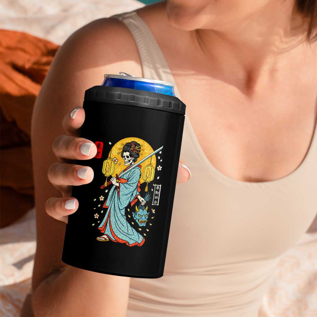 Horror Samurai Geisha Skull 4 in 1 Can Cooler Tumbler Japanese Kimono And Katana