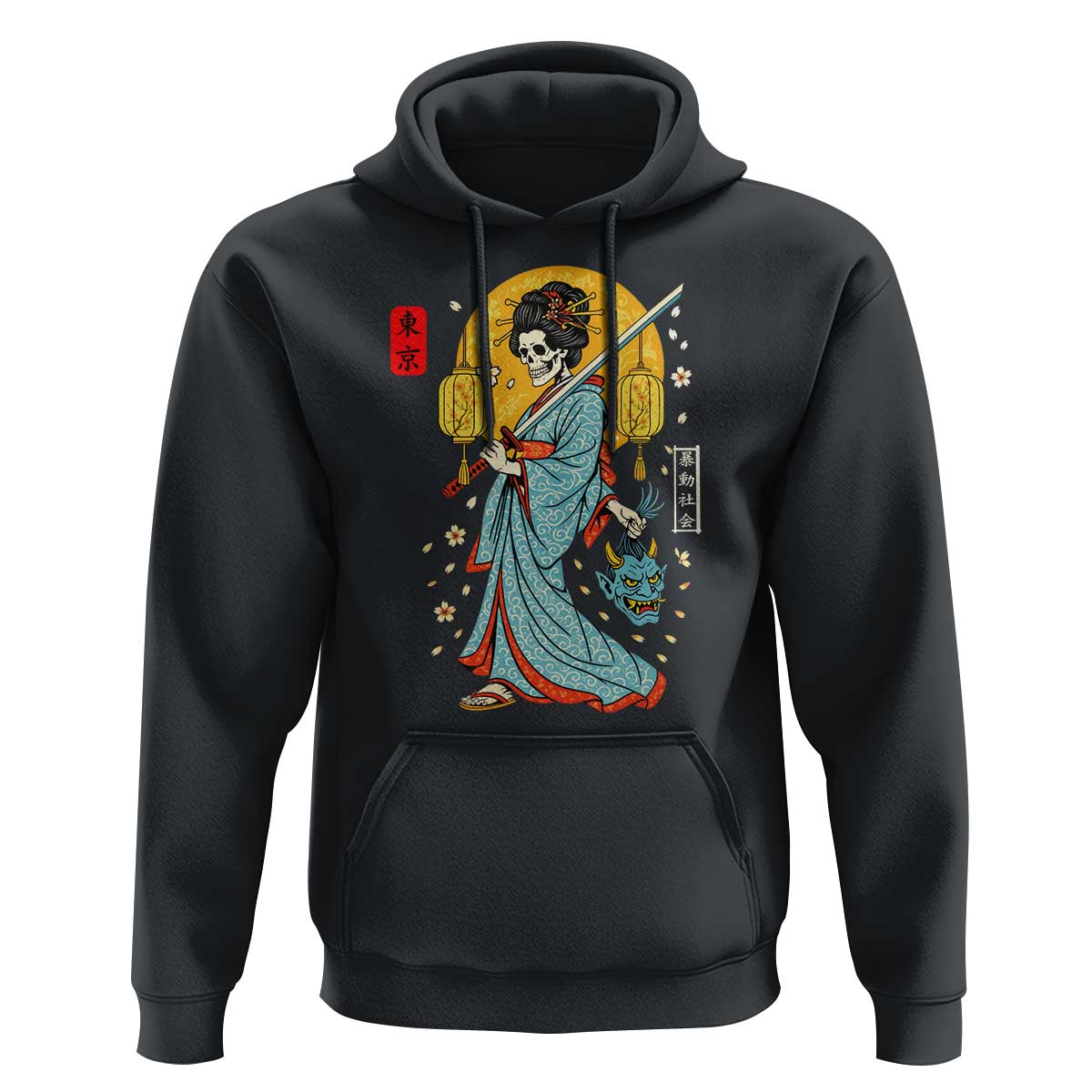 Horror Samurai Geisha Skull Hoodie Japanese Kimono And Katana - Wonder Print Shop