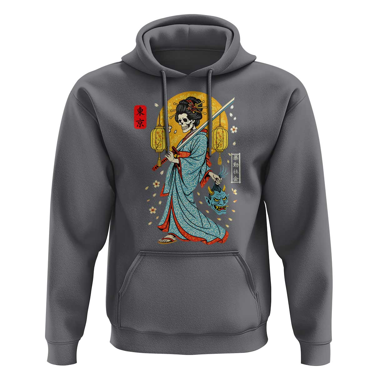 Horror Samurai Geisha Skull Hoodie Japanese Kimono And Katana - Wonder Print Shop