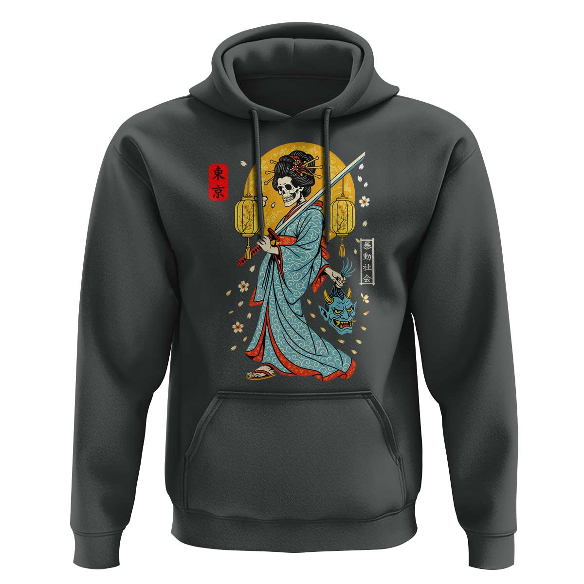 Horror Samurai Geisha Skull Hoodie Japanese Kimono And Katana - Wonder Print Shop