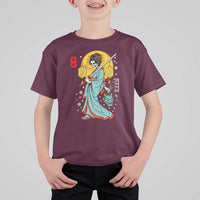 Horror Samurai Geisha Skull T Shirt For Kid Japanese Kimono And Katana - Wonder Print Shop