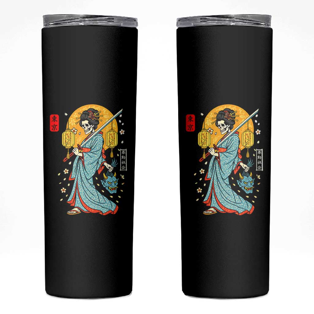 Horror Samurai Geisha Skull Skinny Tumbler Japanese Kimono And Katana