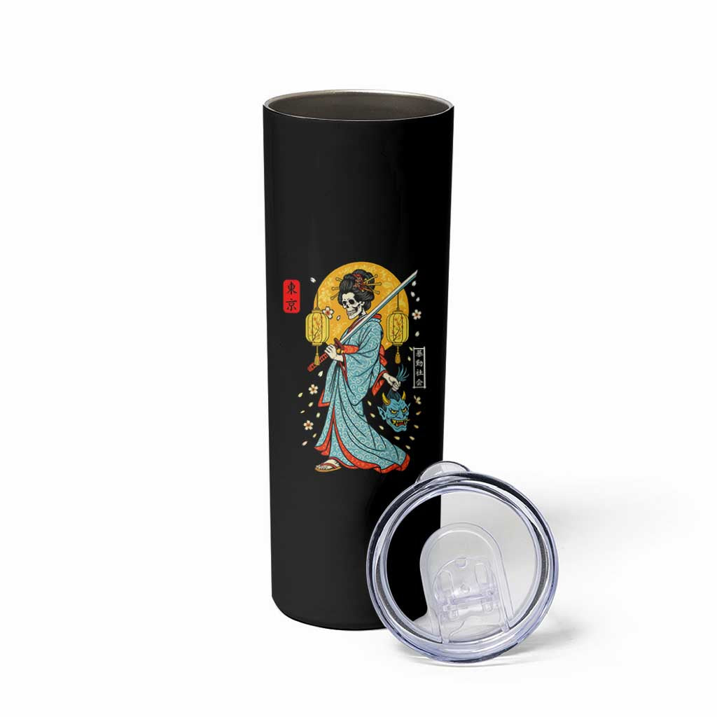 Horror Samurai Geisha Skull Skinny Tumbler Japanese Kimono And Katana