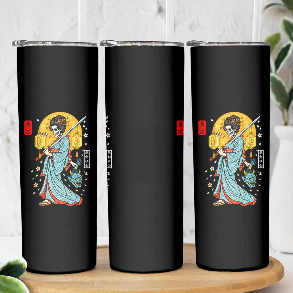 Horror Samurai Geisha Skull Skinny Tumbler Japanese Kimono And Katana
