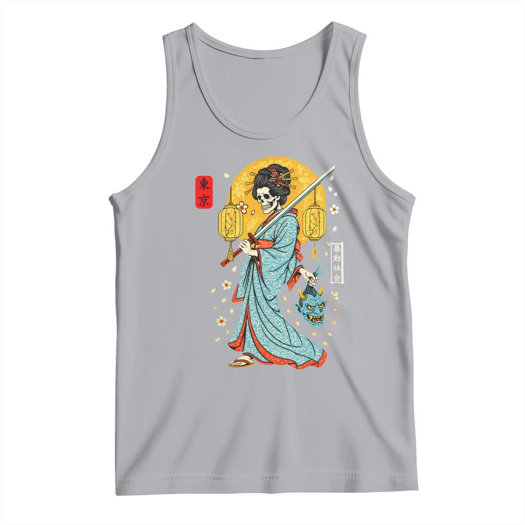 Horror Samurai Geisha Skull Tank Top Japanese Kimono And Katana - Wonder Print Shop