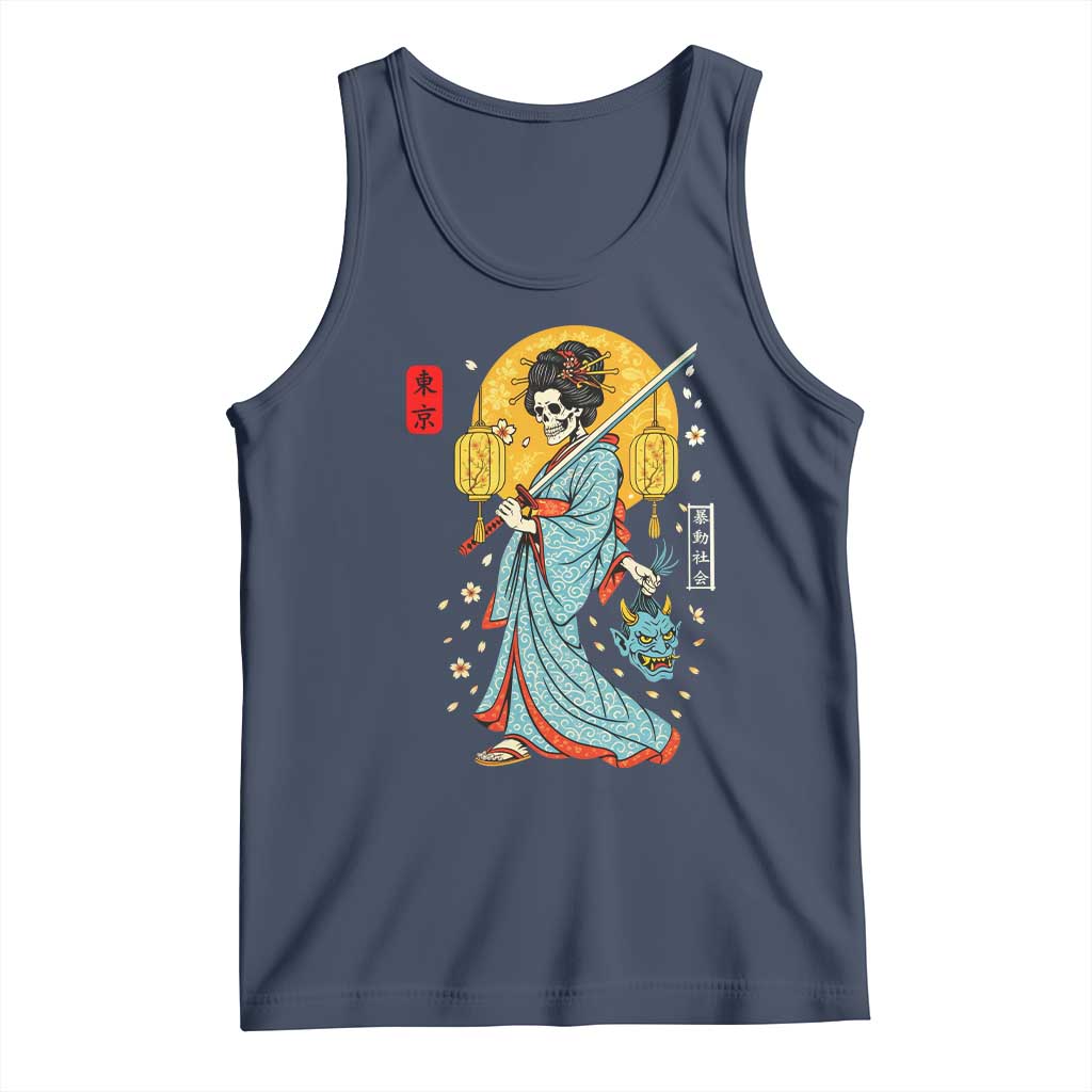 Horror Samurai Geisha Skull Tank Top Japanese Kimono And Katana - Wonder Print Shop