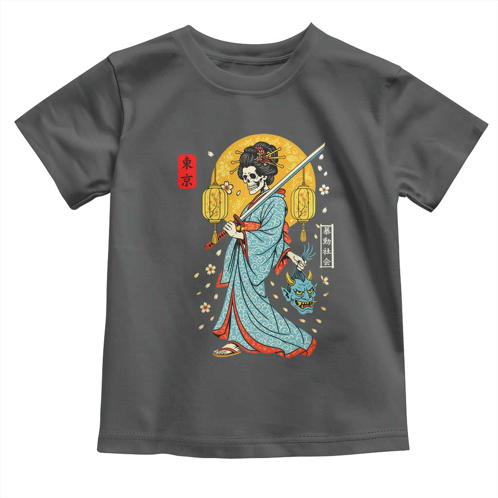 Horror Samurai Geisha Skull Toddler T Shirt Japanese Kimono And Katana - Wonder Print Shop