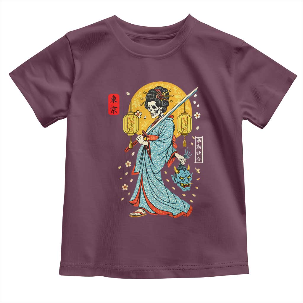 Horror Samurai Geisha Skull Toddler T Shirt Japanese Kimono And Katana - Wonder Print Shop