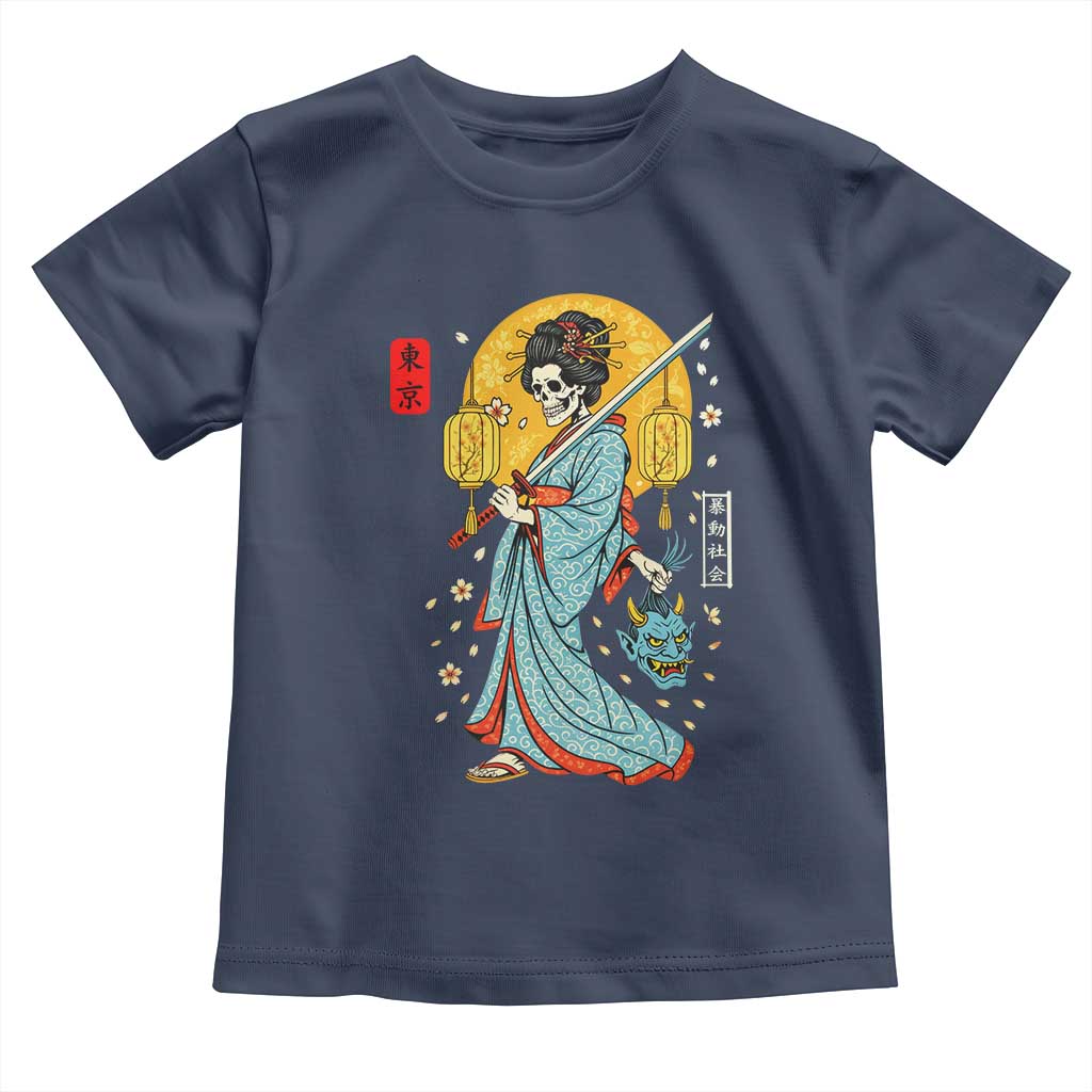 Horror Samurai Geisha Skull Toddler T Shirt Japanese Kimono And Katana - Wonder Print Shop