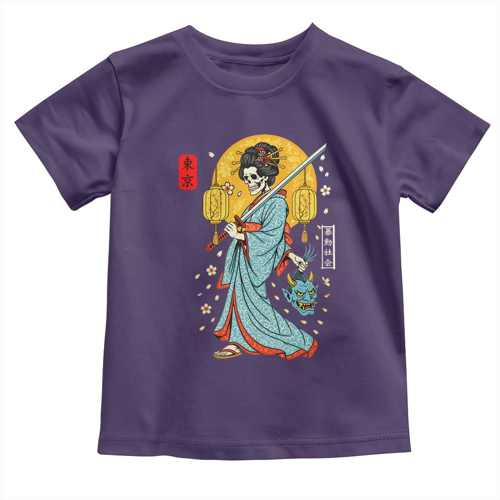 Horror Samurai Geisha Skull Toddler T Shirt Japanese Kimono And Katana - Wonder Print Shop