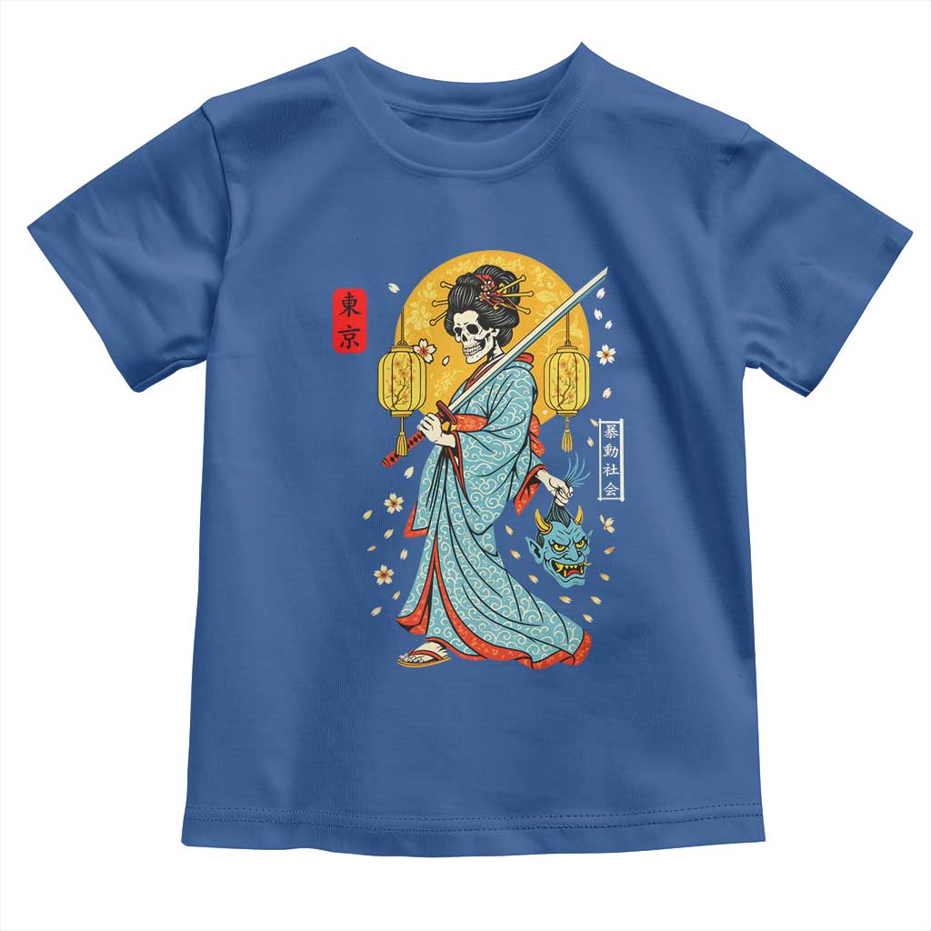 Horror Samurai Geisha Skull Toddler T Shirt Japanese Kimono And Katana - Wonder Print Shop