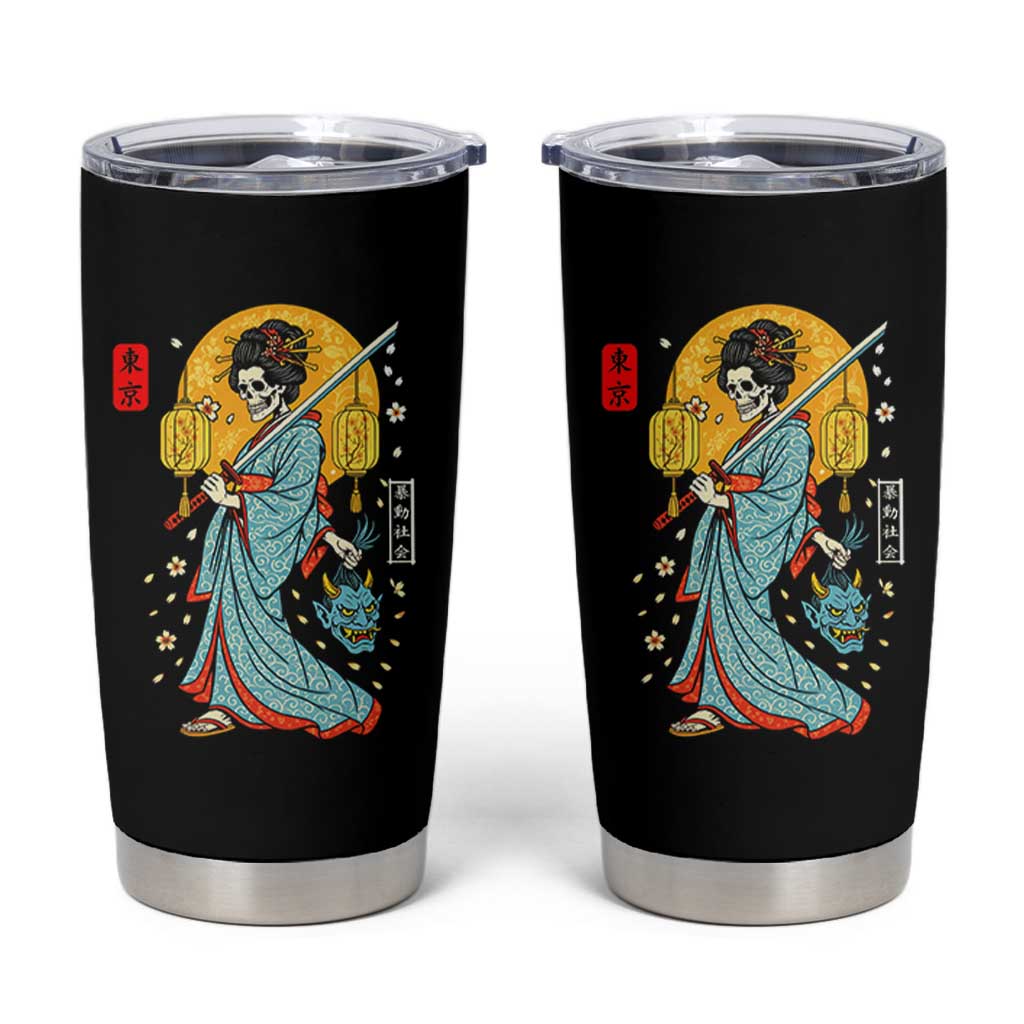 Horror Samurai Geisha Skull Tumbler Cup Japanese Kimono And Katana