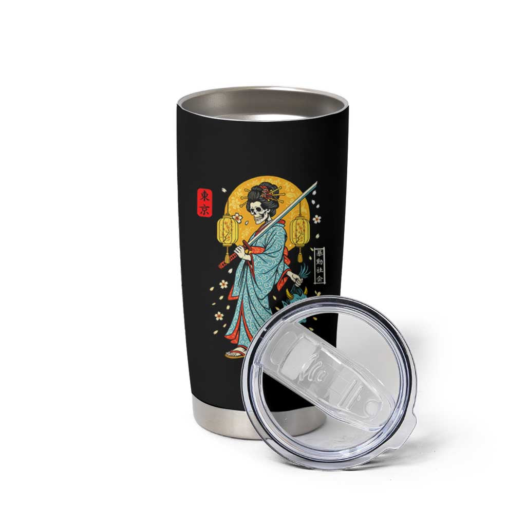 Horror Samurai Geisha Skull Tumbler Cup Japanese Kimono And Katana