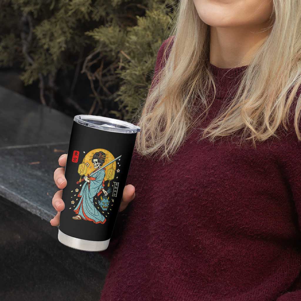Horror Samurai Geisha Skull Tumbler Cup Japanese Kimono And Katana