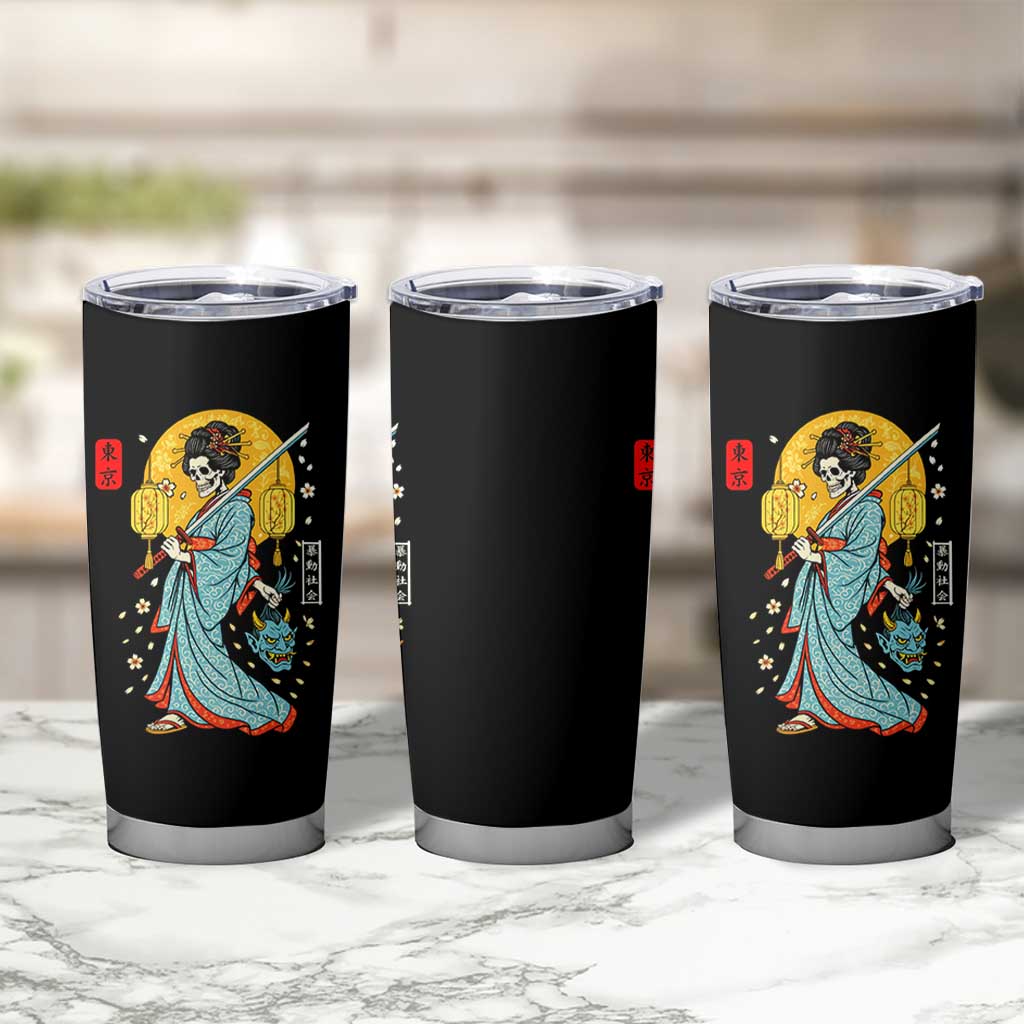 Horror Samurai Geisha Skull Tumbler Cup Japanese Kimono And Katana