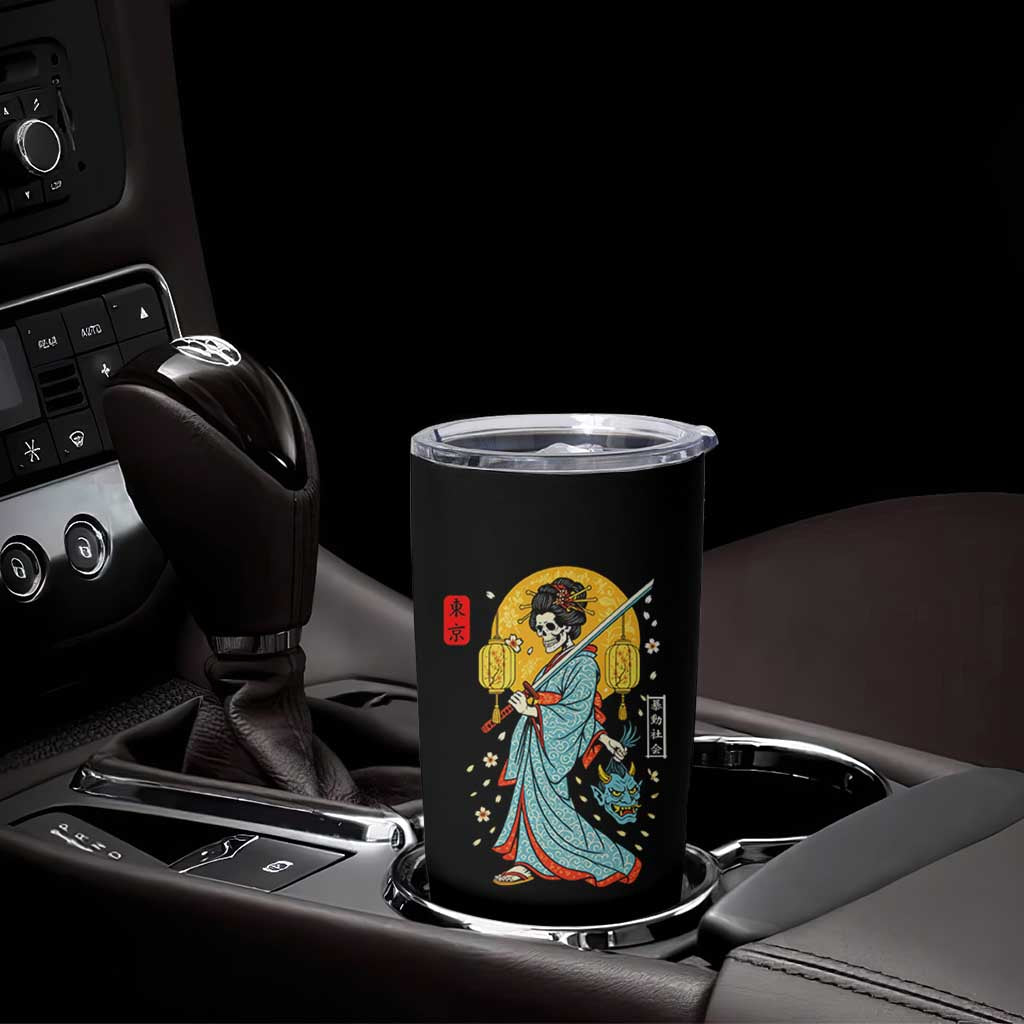 Horror Samurai Geisha Skull Tumbler Cup Japanese Kimono And Katana