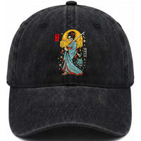 Horror Samurai Geisha Skull Washed Cotton Baseball Cap Japanese Kimono And Katana