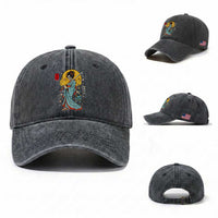 Horror Samurai Geisha Skull Washed Cotton Baseball Cap Japanese Kimono And Katana