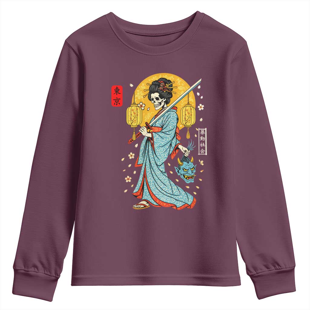 Horror Samurai Geisha Skull Youth Sweatshirt Japanese Kimono And Katana - Wonder Print Shop