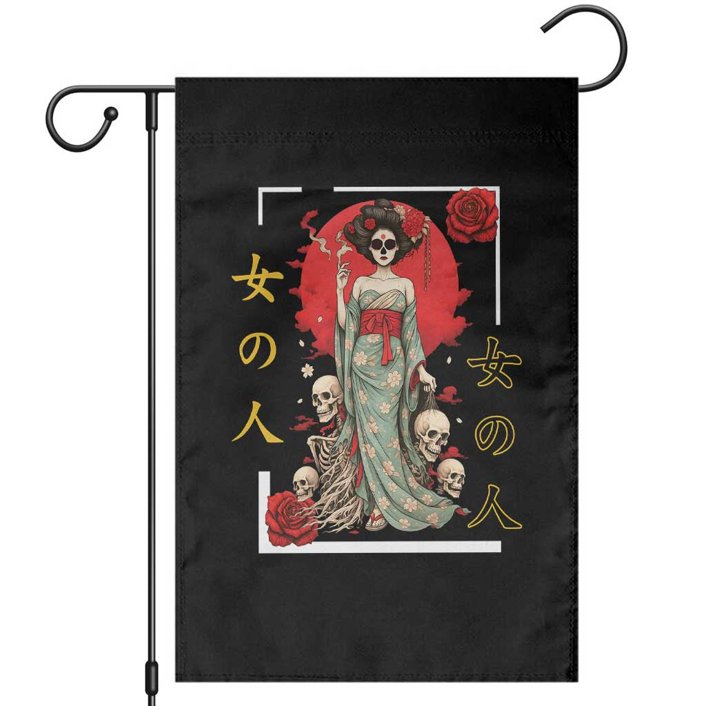 Gothic Japanese Geisha Skeleton Garden Flag Wearing Kimono - Wonder Print Shop