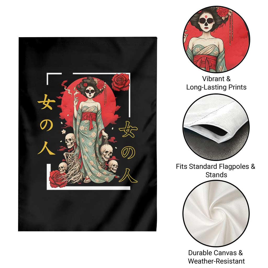 Gothic Japanese Geisha Skeleton Garden Flag Wearing Kimono - Wonder Print Shop