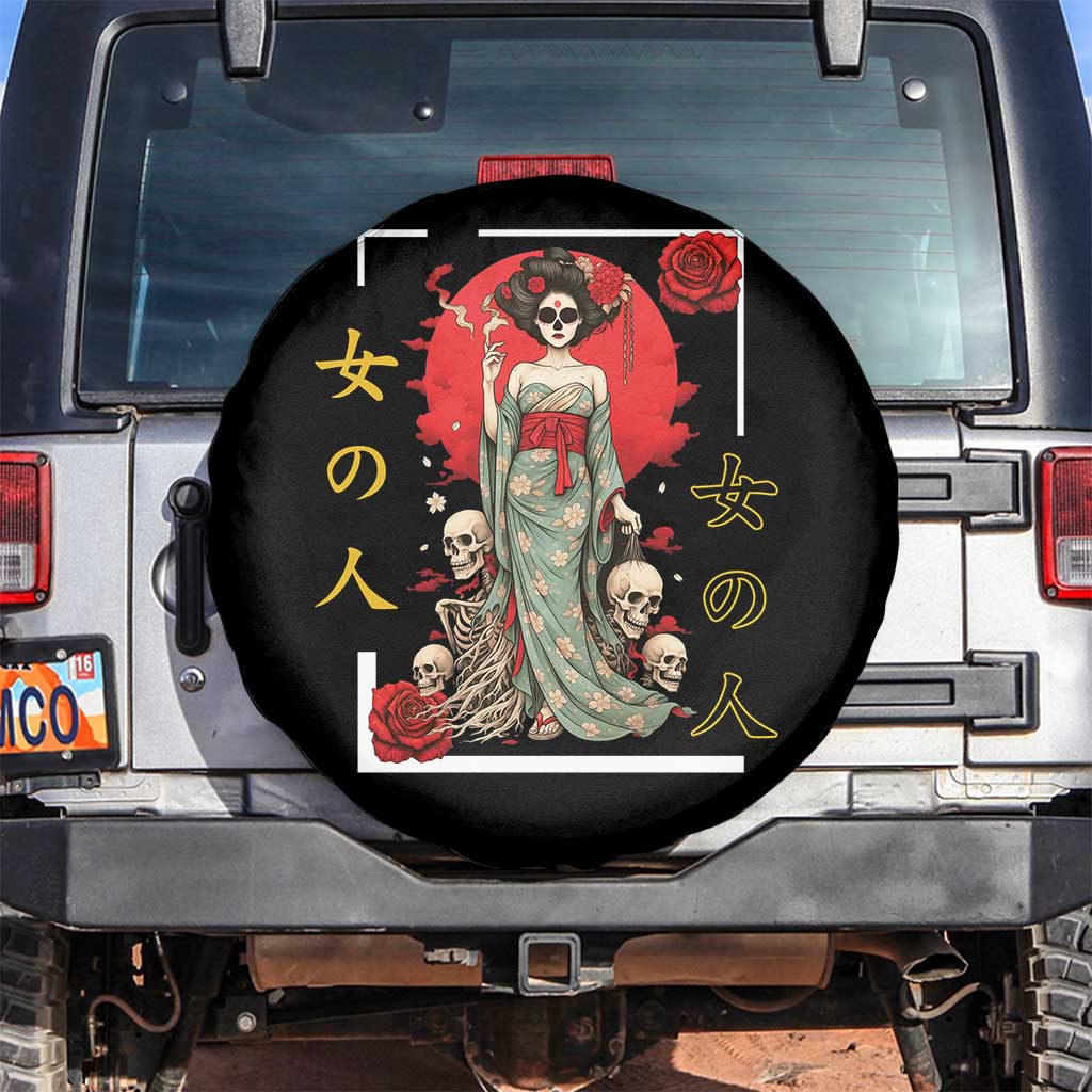 Gothic Japanese Geisha Skeleton Spare Tire Cover Wearing Kimono - Wonder Print Shop