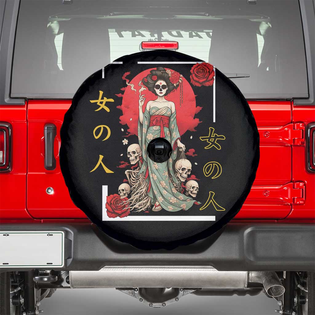 Gothic Japanese Geisha Skeleton Spare Tire Cover Wearing Kimono - Wonder Print Shop