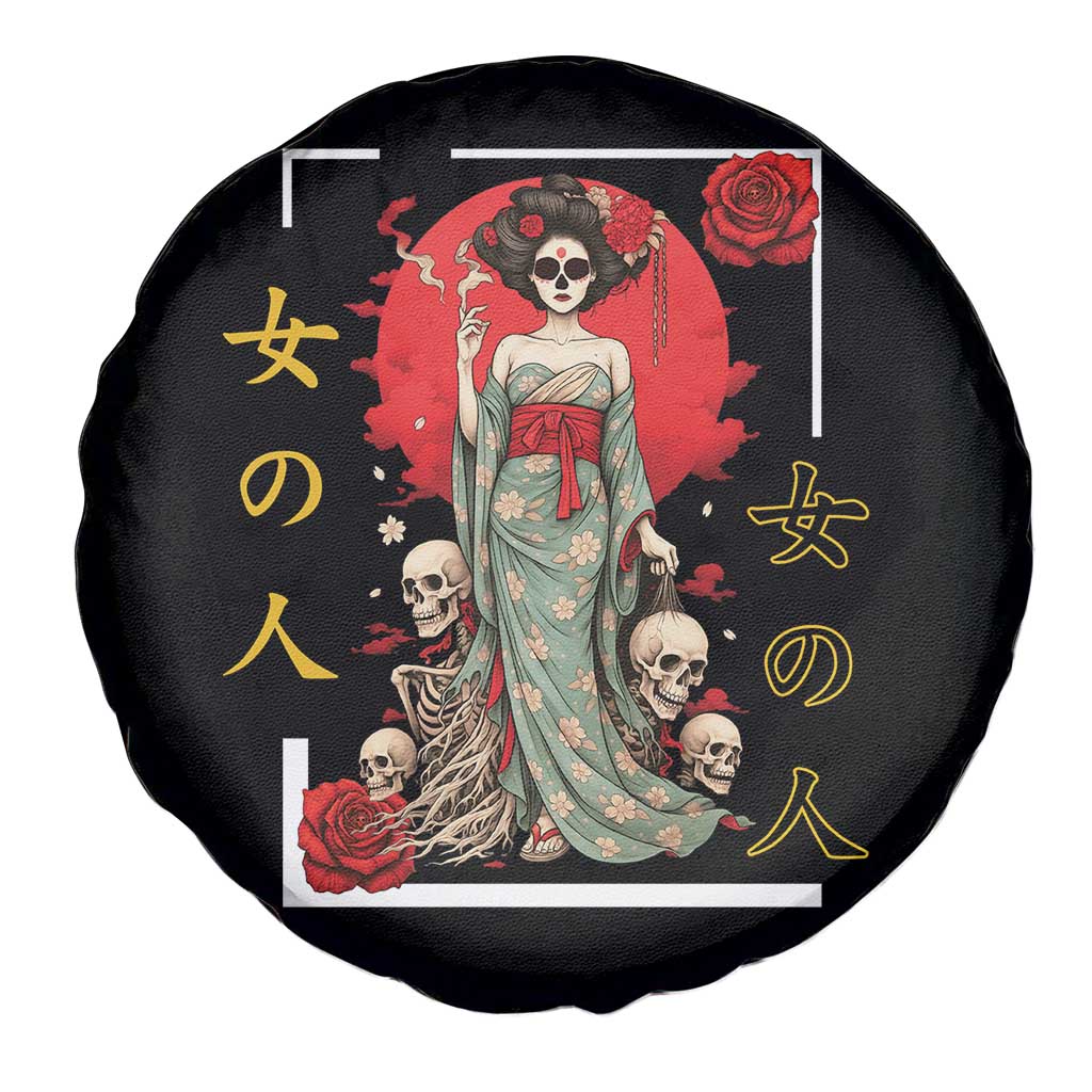 Gothic Japanese Geisha Skeleton Spare Tire Cover Wearing Kimono - Wonder Print Shop