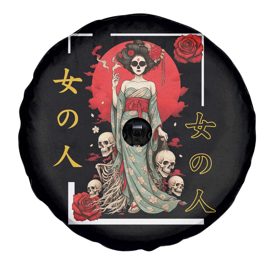 Gothic Japanese Geisha Skeleton Spare Tire Cover Wearing Kimono - Wonder Print Shop