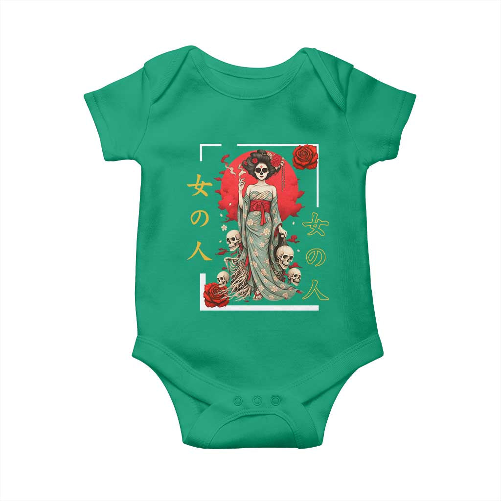Gothic Japanese Geisha Skeleton Baby Onesie Wearing Kimono - Wonder Print Shop