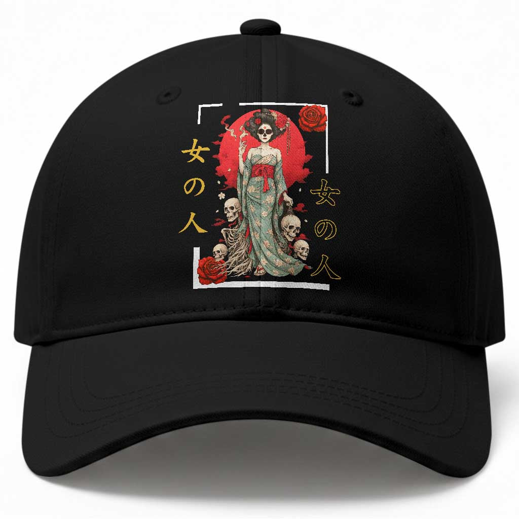 Gothic Japanese Geisha Skeleton Baseball Cap Wearing Kimono