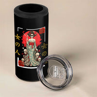 Gothic Japanese Geisha Skeleton 4 in 1 Can Cooler Tumbler Wearing Kimono