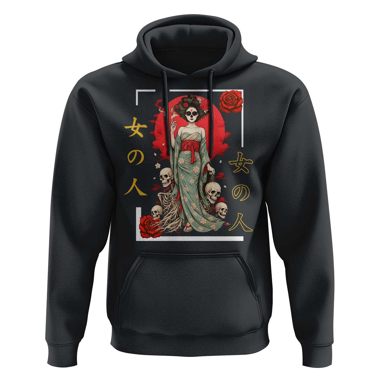 Gothic Japanese Geisha Skeleton Hoodie Wearing Kimono - Wonder Print Shop