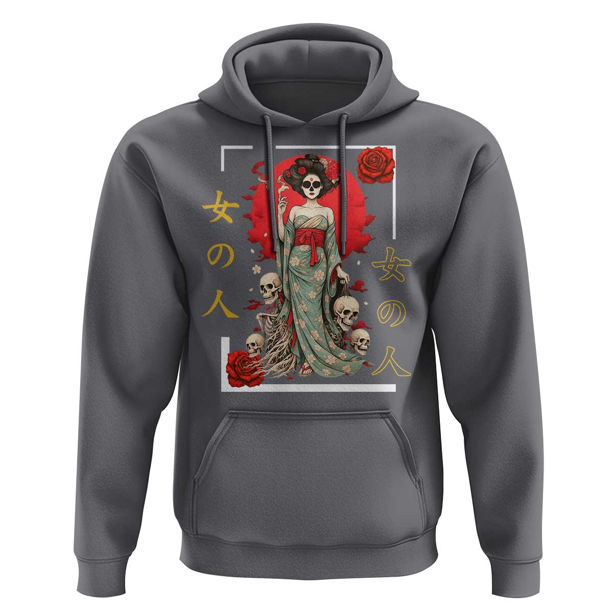 Gothic Japanese Geisha Skeleton Hoodie Wearing Kimono - Wonder Print Shop
