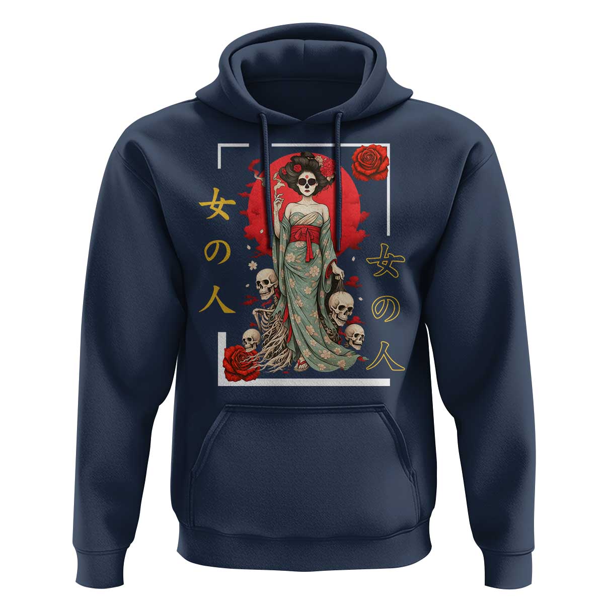 Gothic Japanese Geisha Skeleton Hoodie Wearing Kimono - Wonder Print Shop
