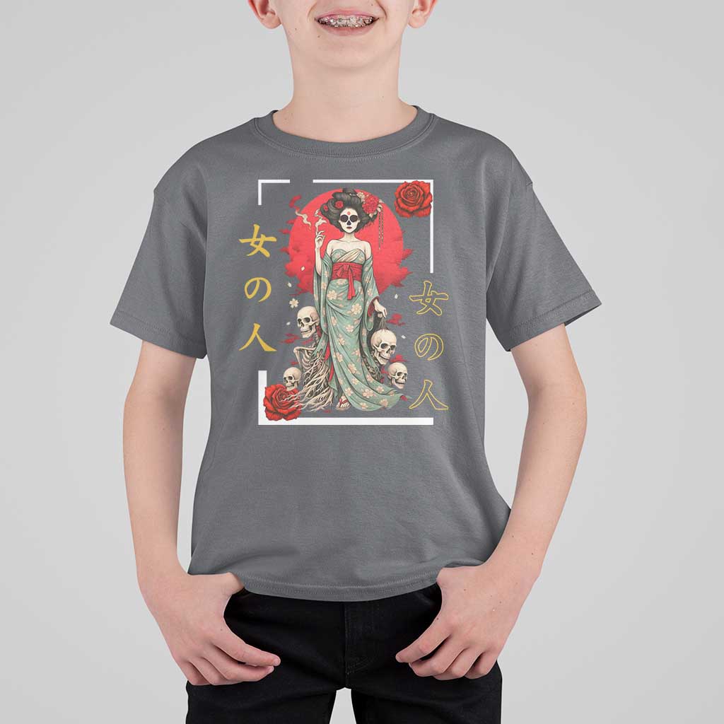 Gothic Japanese Geisha Skeleton T Shirt For Kid Wearing Kimono - Wonder Print Shop