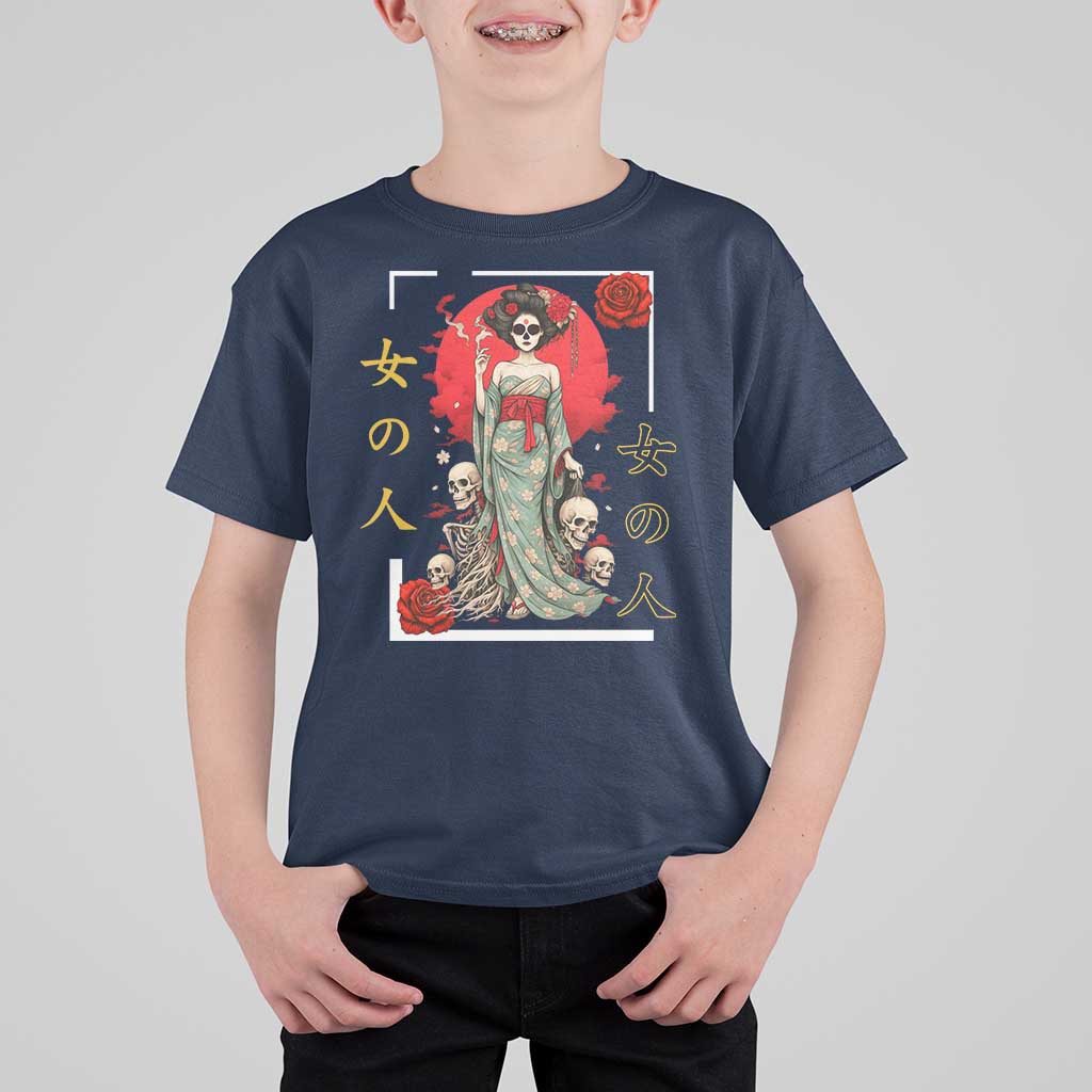 Gothic Japanese Geisha Skeleton T Shirt For Kid Wearing Kimono - Wonder Print Shop