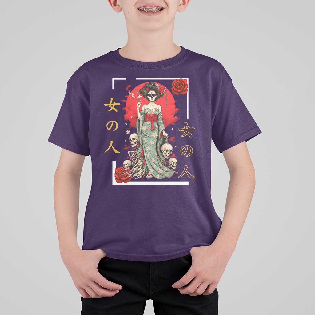 Gothic Japanese Geisha Skeleton T Shirt For Kid Wearing Kimono - Wonder Print Shop