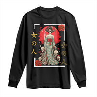 Gothic Japanese Geisha Skeleton Long Sleeve Shirt Wearing Kimono - Wonder Print Shop