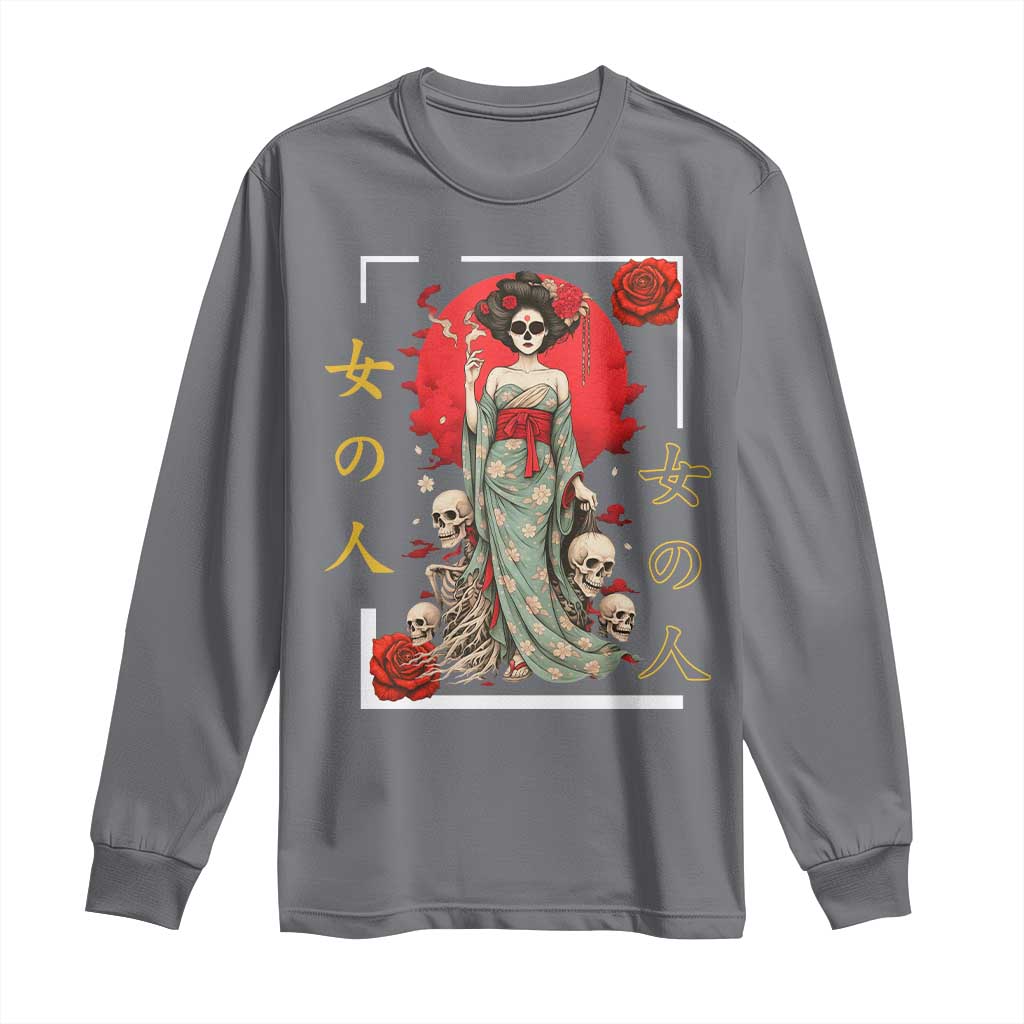 Gothic Japanese Geisha Skeleton Long Sleeve Shirt Wearing Kimono - Wonder Print Shop