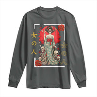 Gothic Japanese Geisha Skeleton Long Sleeve Shirt Wearing Kimono - Wonder Print Shop