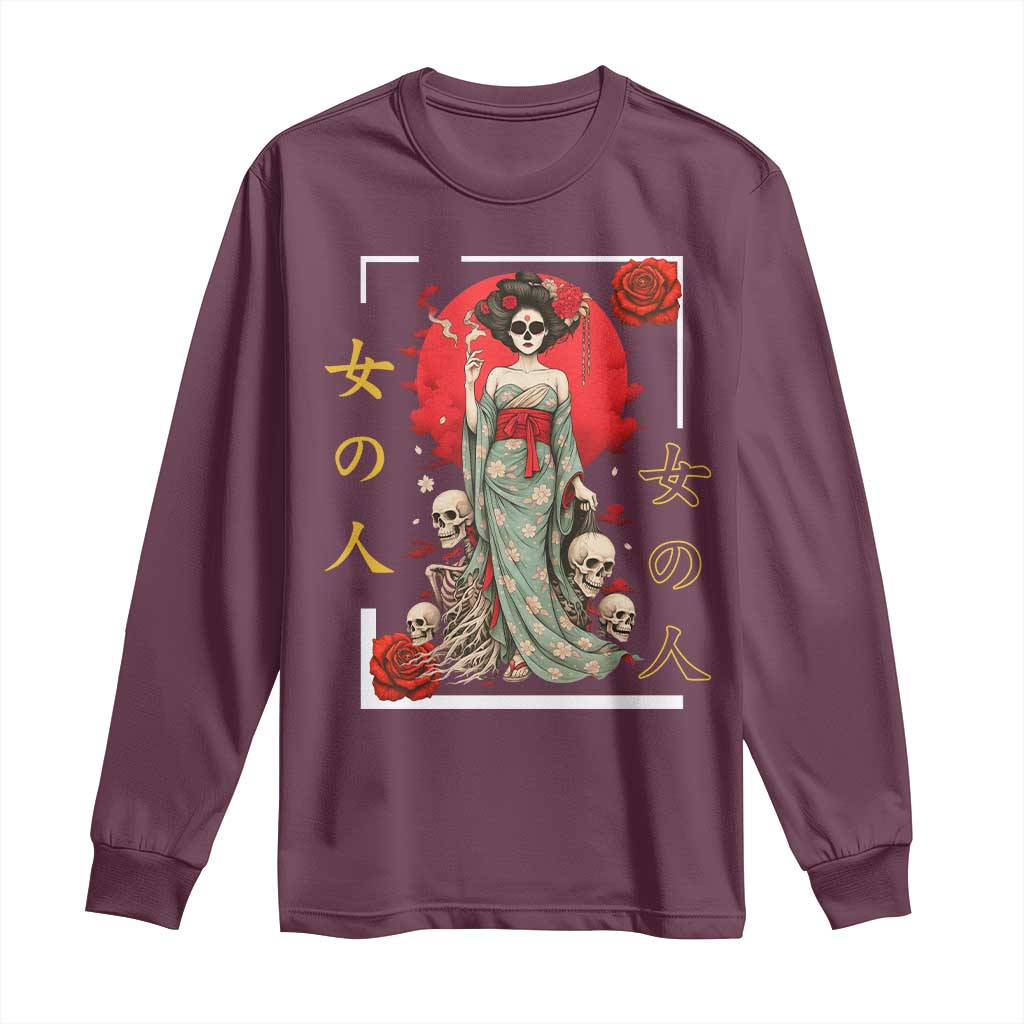 Gothic Japanese Geisha Skeleton Long Sleeve Shirt Wearing Kimono - Wonder Print Shop