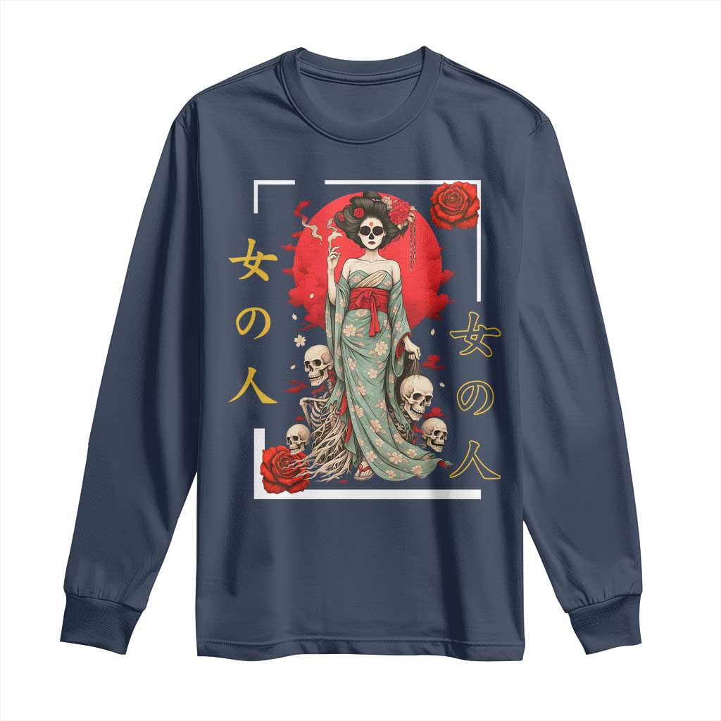 Gothic Japanese Geisha Skeleton Long Sleeve Shirt Wearing Kimono - Wonder Print Shop