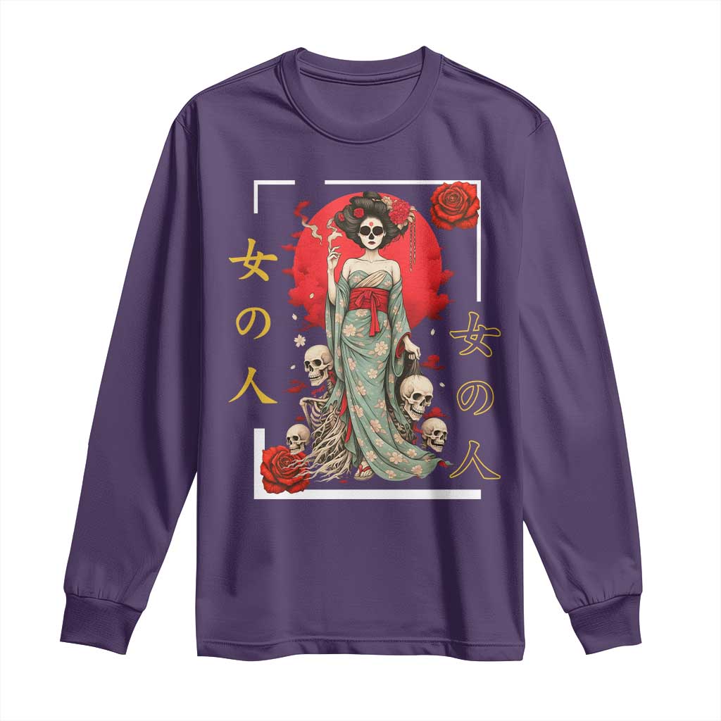 Gothic Japanese Geisha Skeleton Long Sleeve Shirt Wearing Kimono - Wonder Print Shop