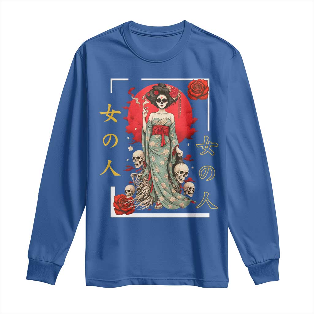 Gothic Japanese Geisha Skeleton Long Sleeve Shirt Wearing Kimono - Wonder Print Shop